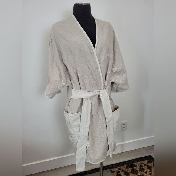 SCHAI Overcoat Linen Cotton Neutral Minimalist Lagenlook Oatmeal Oversized Small - Picture 12 of 16